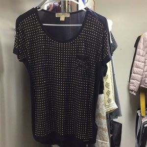 Michael Kors gold front dotted navy T-shirt.